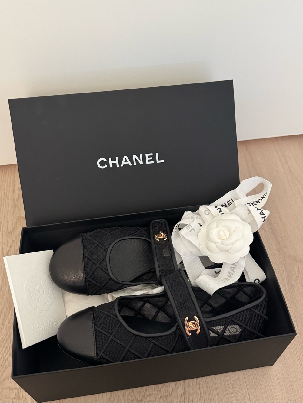 Chanel lambskin mesh interlocking Mary Jane